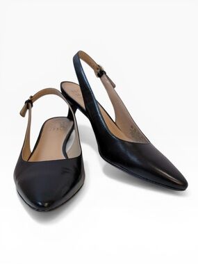 Naturalizer Peyton Leather Pointed Toe Kitten Heel Sling Back Pumps Black 6.5 W